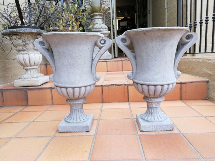 Pair Of Cement Pots With Handles