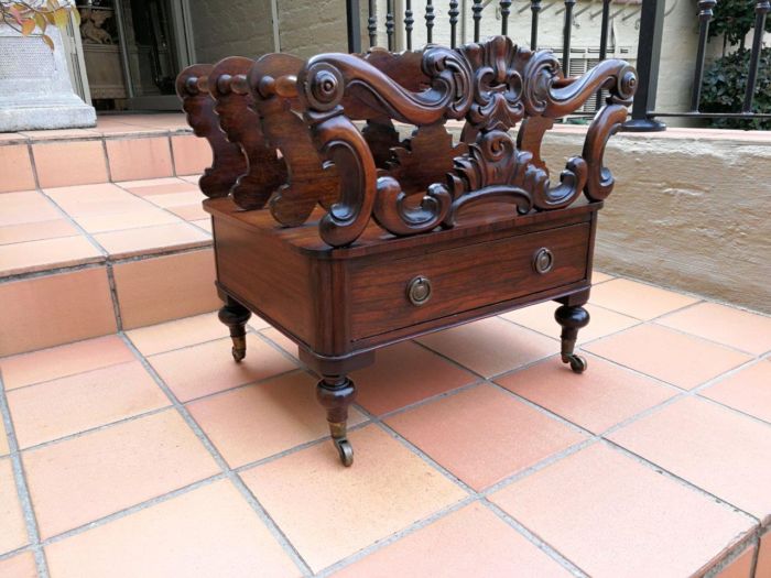 A Late 19th Century Victorian Rosewood Canterbury With Drawer And Brass Casters - Image 3