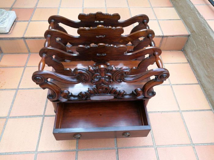 A Late 19th Century Victorian Rosewood Canterbury With Drawer And Brass Casters - Image 4