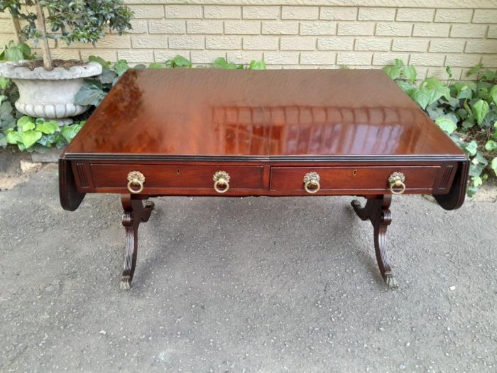 A Victorian Circa 1870, Mahogany Drop-side Library Table, With Drawers and Brass Escurcheons (the opposite reverse fitted with conforming dummy drawers) With Brass Paw Feet - Image 6