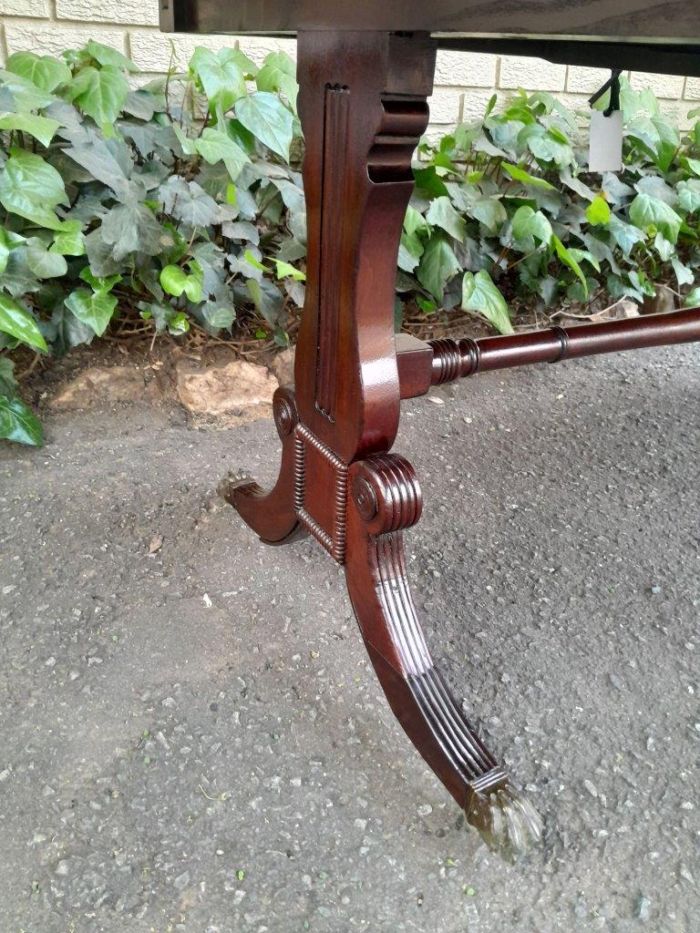 A Victorian Circa 1870, Mahogany Drop-side Library Table, With Drawers and Brass Escurcheons (the opposite reverse fitted with conforming dummy drawers) With Brass Paw Feet - Image 8