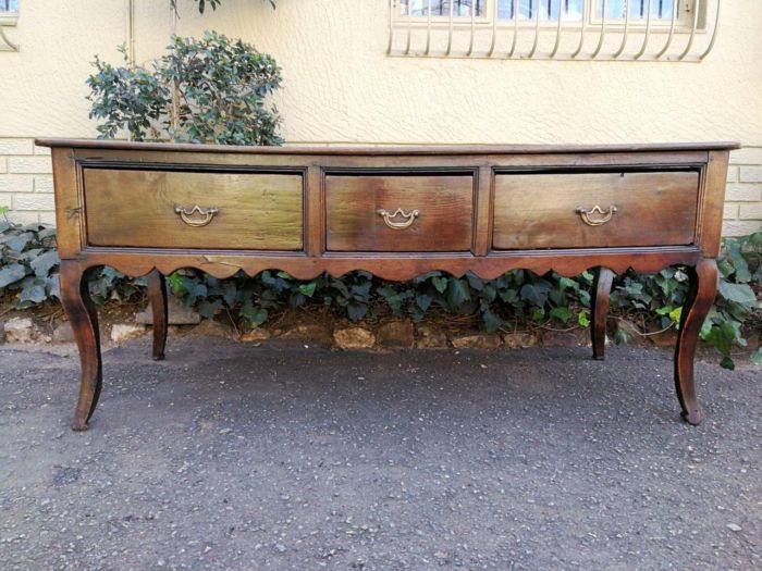 A Late 19th Century Circa 1880s Oak Server With Brass Handles And Three Drawers