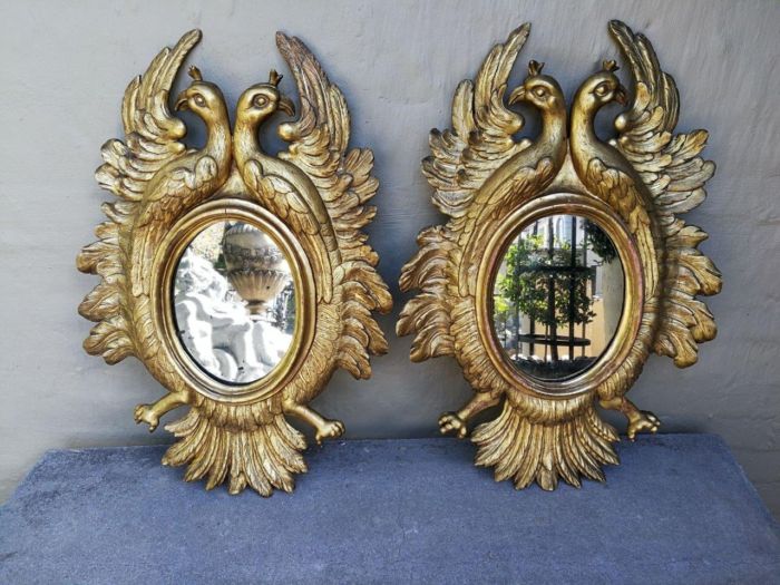 A 20th Century Pair Of Carved Mirrors With Stylised Bird Design - Image 2