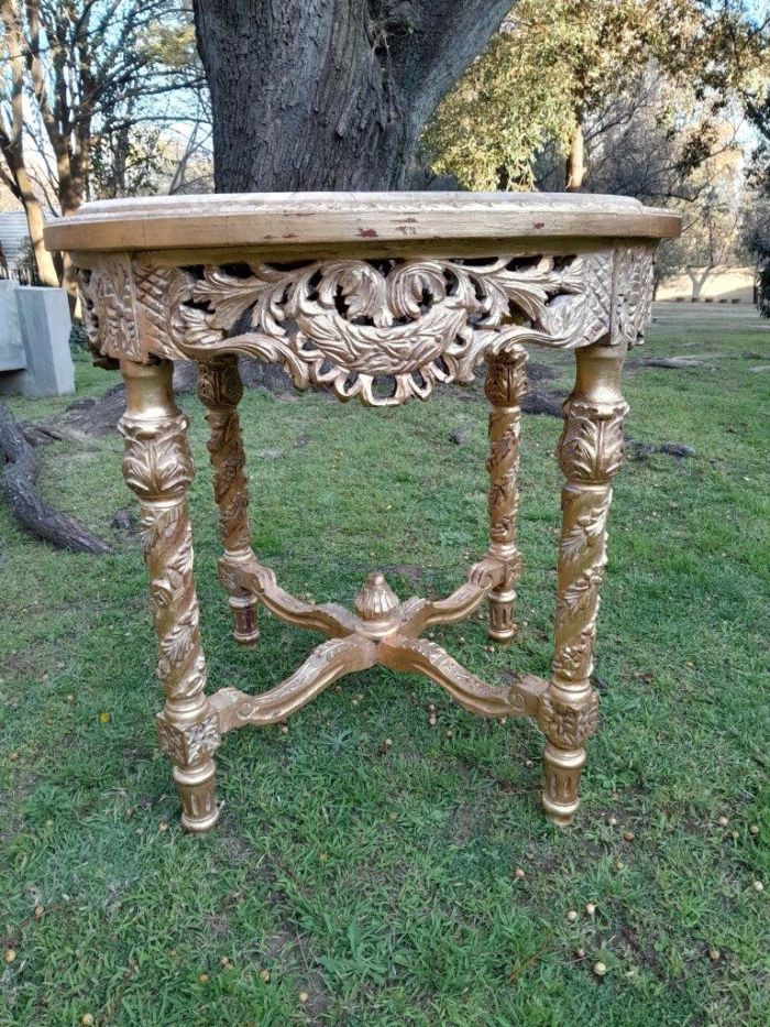 A 20TH Century French Style Carved and Hand Gilded Side Table with Marble Top - Image 2