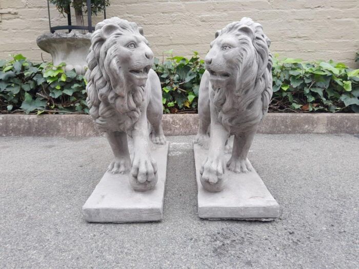 A Pair Of Concrete Lions (Custom-Aged By The Crown Collection)