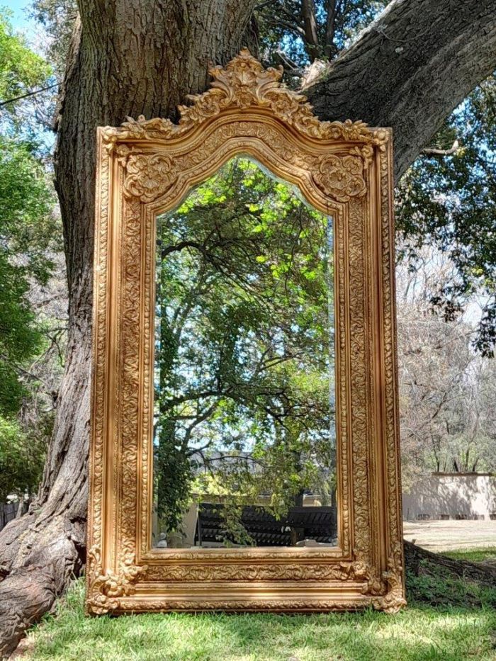 A French Rococo Style Ornately Carved and Gilded Bevelled Mirror