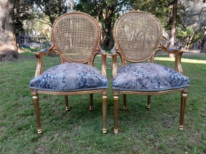 A Pair of 20th Century French Style Rattan-Back Gilded Arm Chairs - Image 2