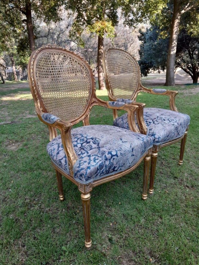 A Pair of 20th Century French Style Rattan-Back Gilded Arm Chairs - Image 4