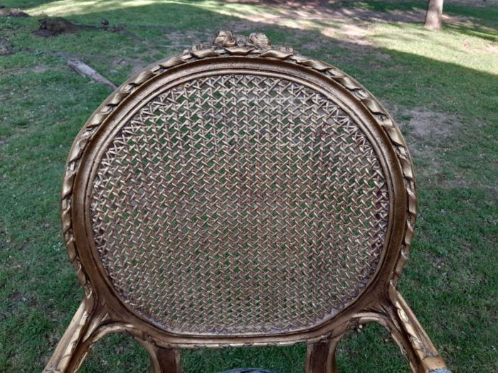 A Pair of 20th Century French Style Rattan-Back Gilded Arm Chairs - Image 7