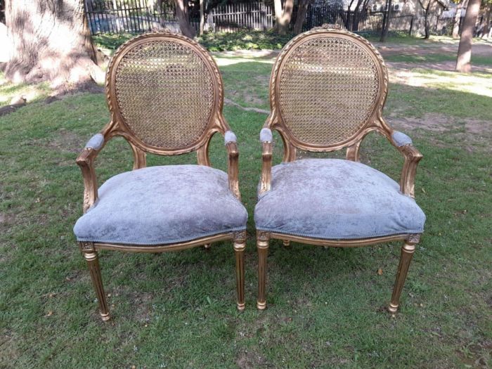 A Pair of 20th Century French Style Rattan-Back Gilded Arm Chairs - Image 2