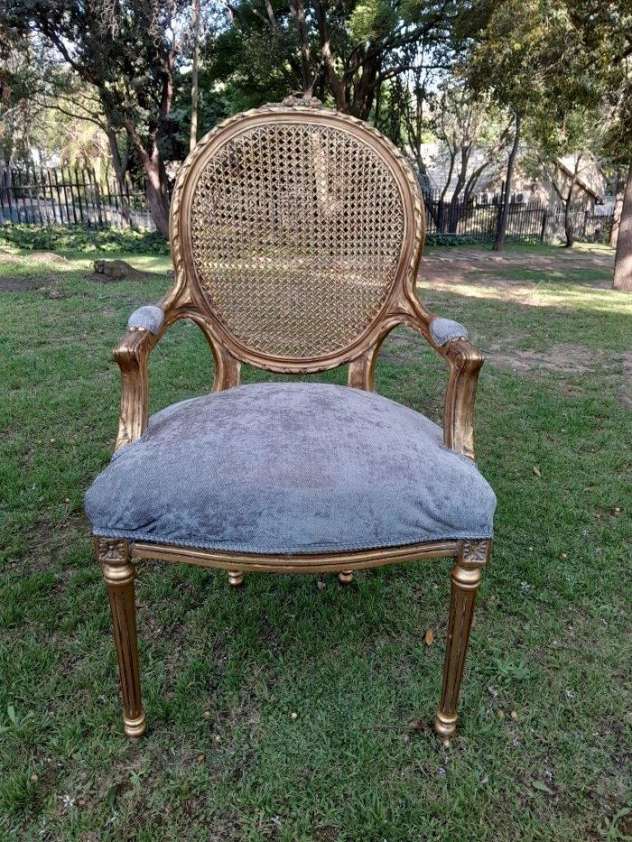 A Pair of 20th Century French Style Rattan-Back Gilded Arm Chairs - Image 4