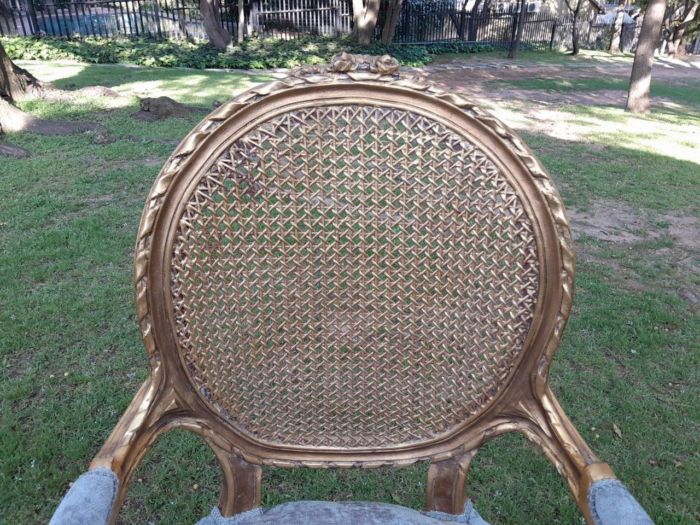 A Pair of 20th Century French Style Rattan-Back Gilded Arm Chairs - Image 5