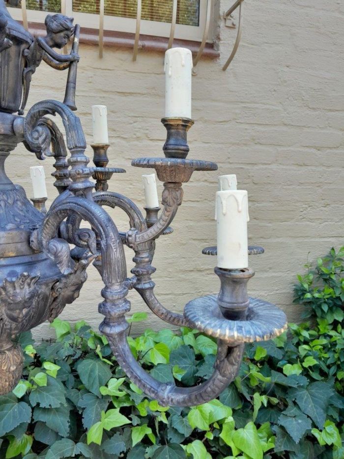 A 20th Century French Style Brass and Crystal Chandelier with Brass and Crystals - Image 5