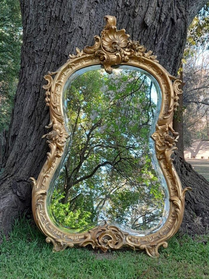 A French Rococo Style Ornately Carved and Gilded Bevelled Mirror