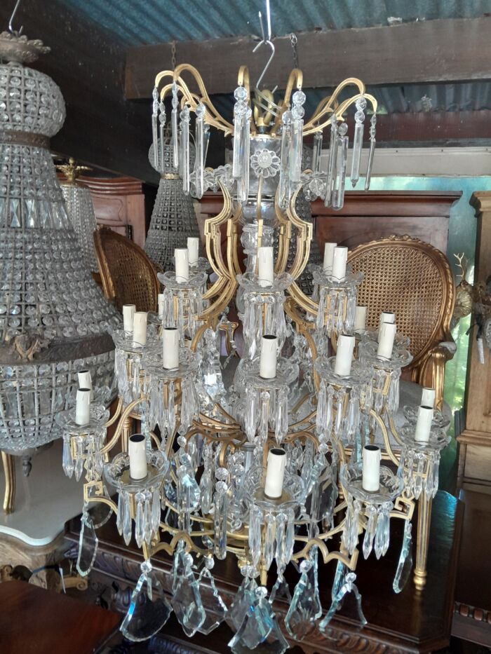 A 20th Century Large French Style Brass And Crystal Chandelier - Image 3