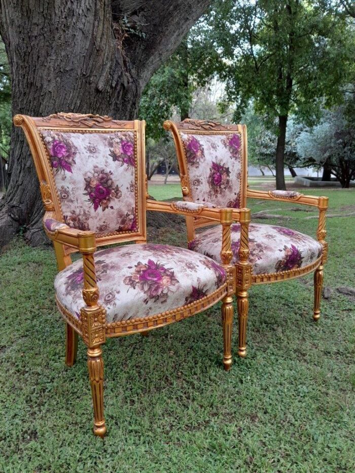 A Pair Of 20th Century French Louis XVI Styled Ornately Carved And Gilded Fautelli Chairs (various upholstery options - please specify your preference) - Image 11