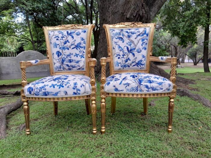 A Pair Of 20th Century French Louis XVI Styled Ornately Carved And Gilded Fautelli Chairs (various upholstery options - please specify your preference) - Image 13