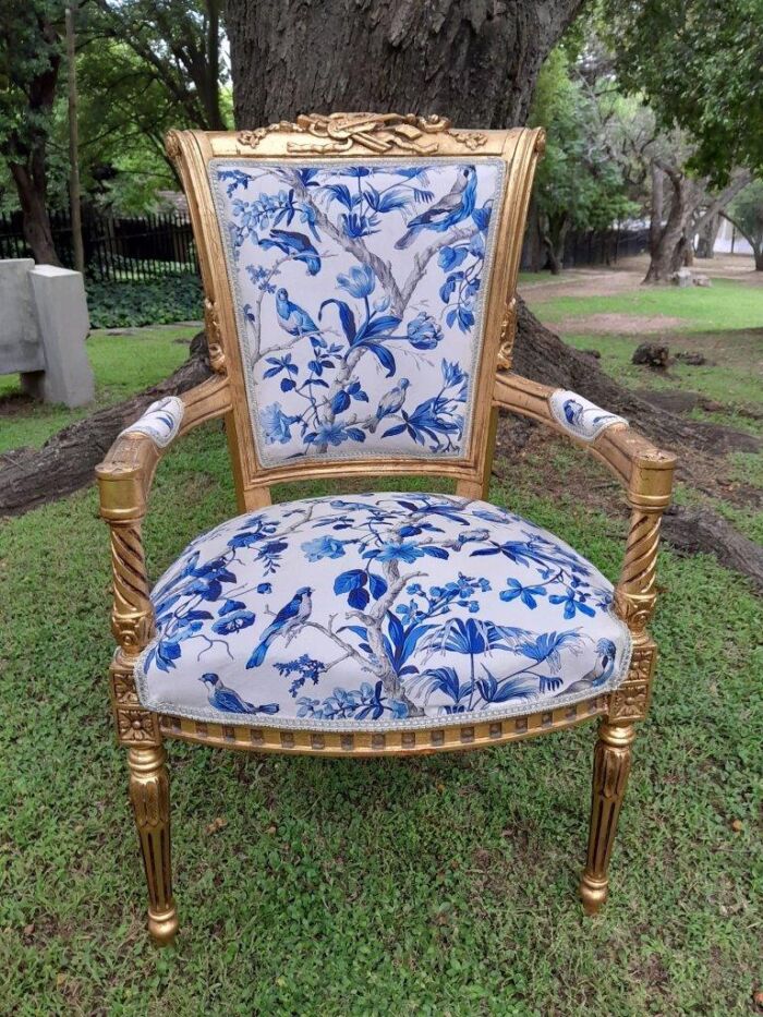 A Pair Of 20th Century French Louis XVI Styled Ornately Carved And Gilded Fautelli Chairs (various upholstery options - please specify your preference) - Image 15