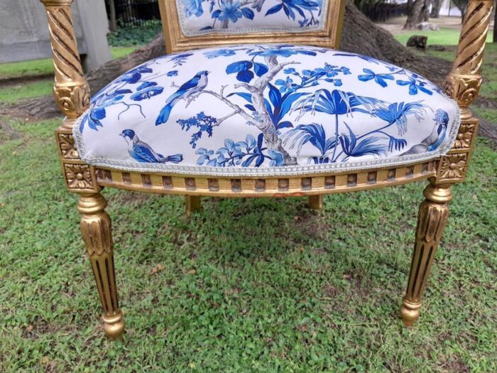 A Pair Of 20th Century French Louis XVI Styled Ornately Carved And Gilded Fautelli Chairs (various upholstery options - please specify your preference) - Image 16