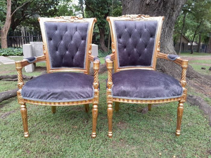 A Pair Of 20th Century French Louis XVI Styled Ornately Carved And Gilded Fautelli Chairs (various upholstery options - please specify your preference) - Image 17