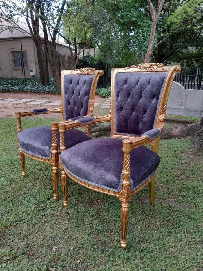 A Pair Of 20th Century French Louis XVI Styled Ornately Carved And Gilded Fautelli Chairs (various upholstery options - please specify your preference) - Image 18