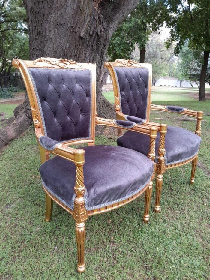 A Pair Of 20th Century French Louis XVI Styled Ornately Carved And Gilded Fautelli Chairs (various upholstery options - please specify your preference) - Image 20