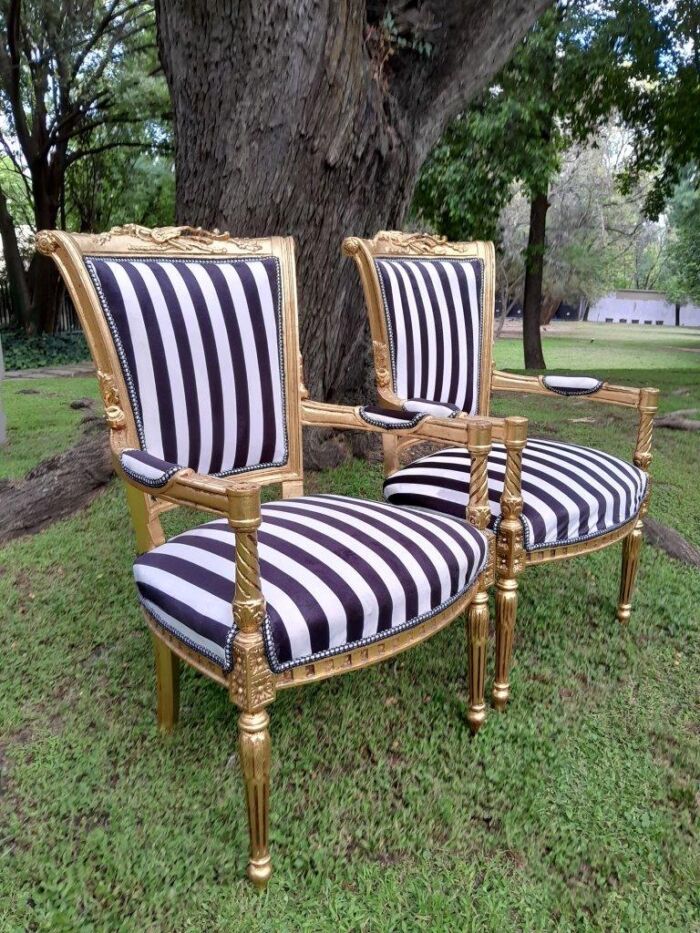 A Pair Of 20th Century French Louis XVI Styled Ornately Carved And Gilded Fautelli Chairs (various upholstery options - please specify your preference) - Image 3