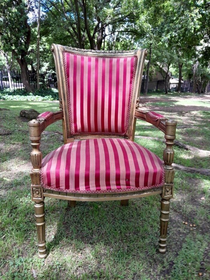 A Pair Of 20th Century French Louis XVI Styled Ornately Carved And Gilded Arm Chairs - Image 8