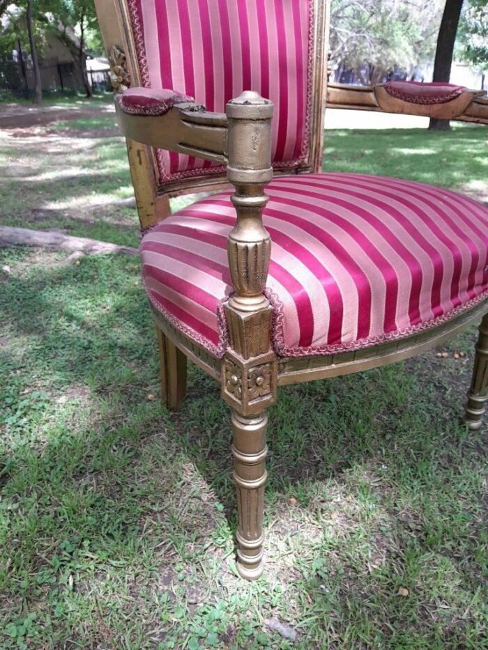 A Pair Of 20th Century French Louis XVI Styled Ornately Carved And Gilded Arm Chairs - Image 9