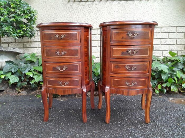 A 20th Century French Style Pair Of Mahogany And Brass Pedestals / Bedside Tables With Four Drawers