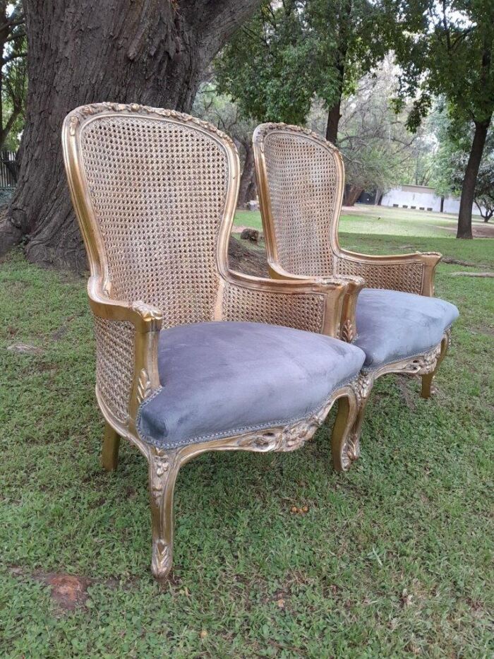 A 20th Century Pair Of French Style Rattan High Back Armchairs Hand Gilded - Image 2