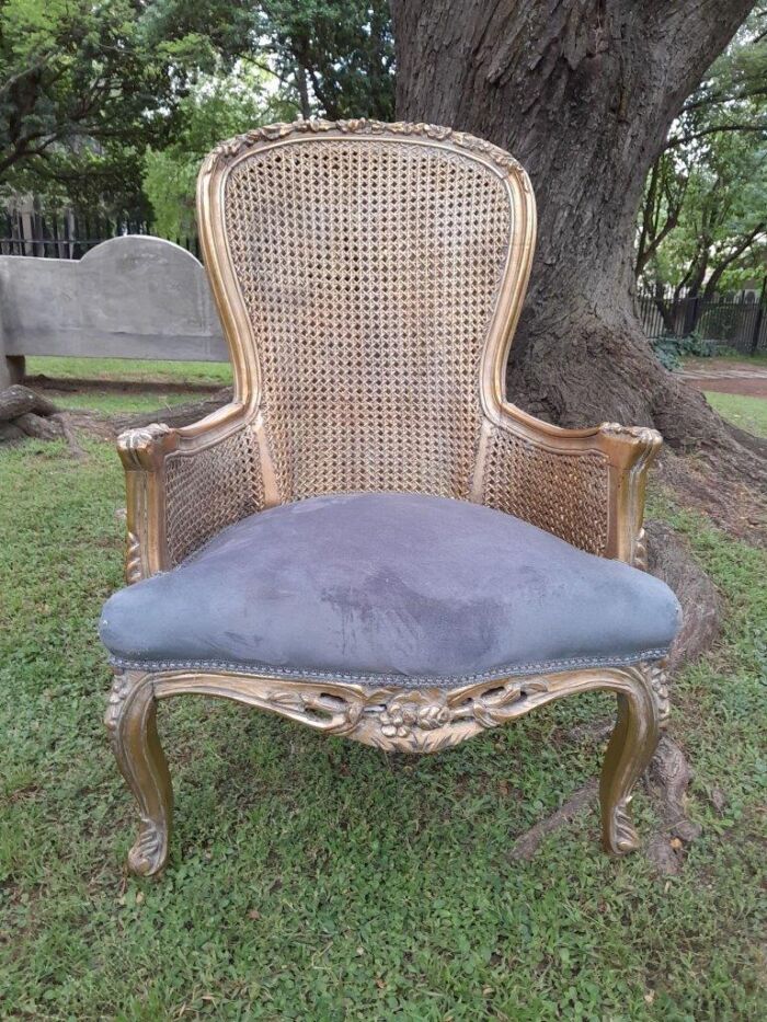 A 20th Century Pair Of French Style Rattan High Back Armchairs Hand Gilded - Image 3