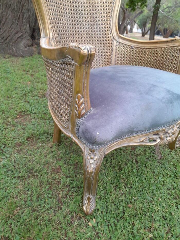 A 20th Century Pair Of French Style Rattan High Back Armchairs Hand Gilded - Image 4