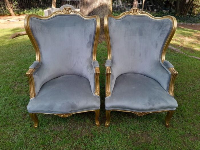 A Pair Of French Style Carved Wooden Wingback Armchairs - Image 2