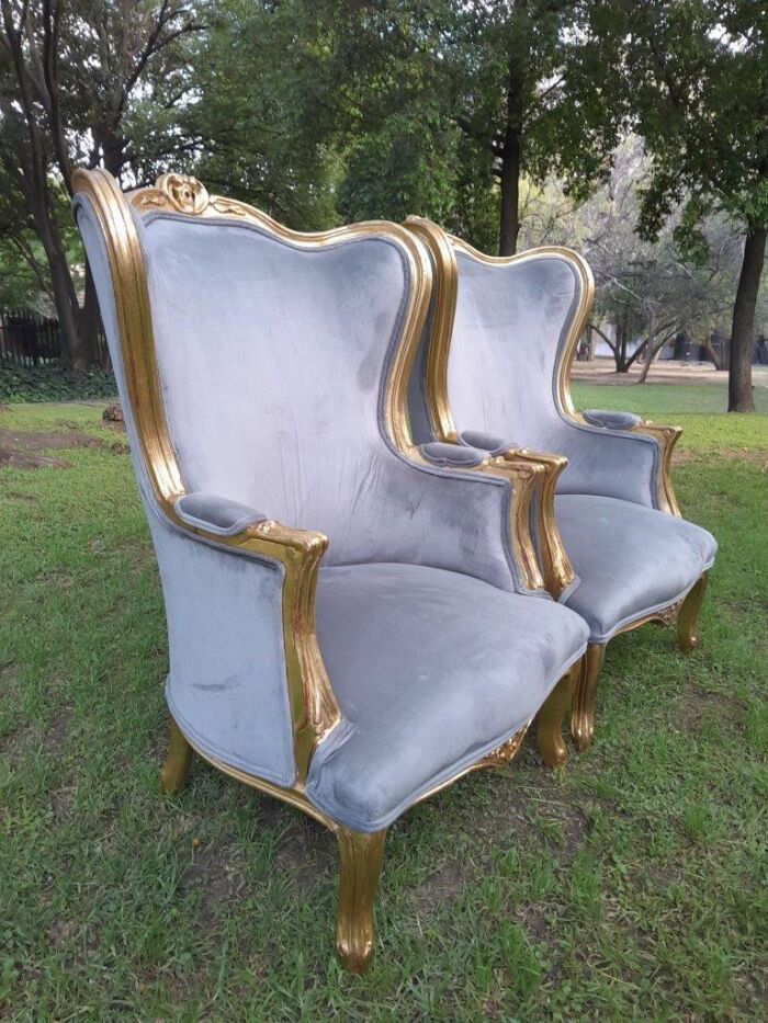 A Pair Of French Style Carved Wooden Wingback Armchairs - Image 4