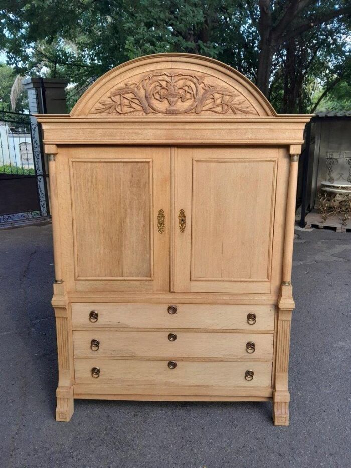 An 18th Century Dutch Oak Linen Press With Original Gild Metal Mounts