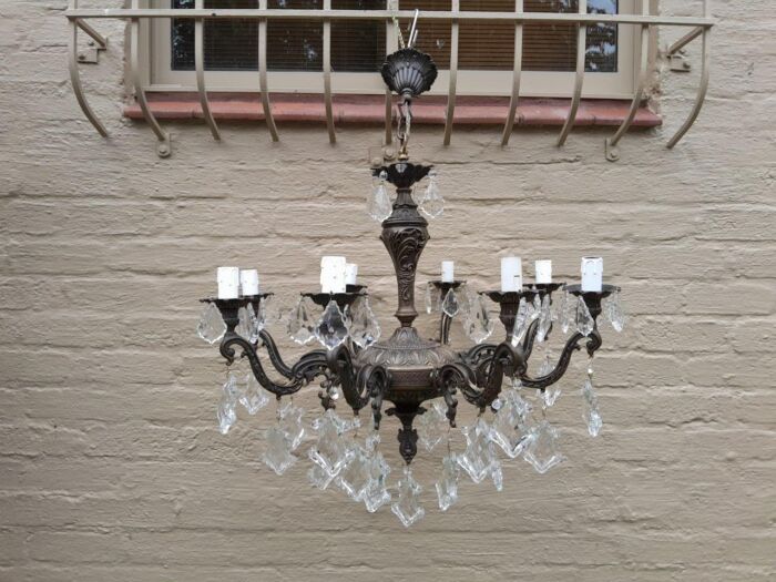 A 20th Century French Style Brass Chandelier With Good Patina