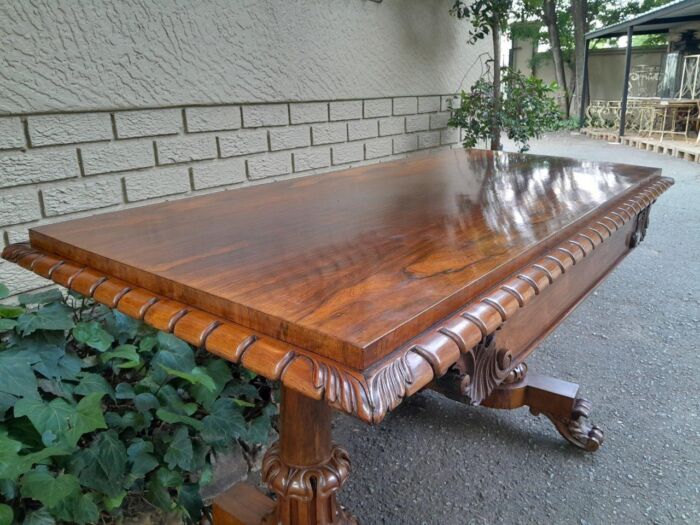 An Antique Victorian Rosewood Library Table / Side / Sofa Table On Castors - Image 5