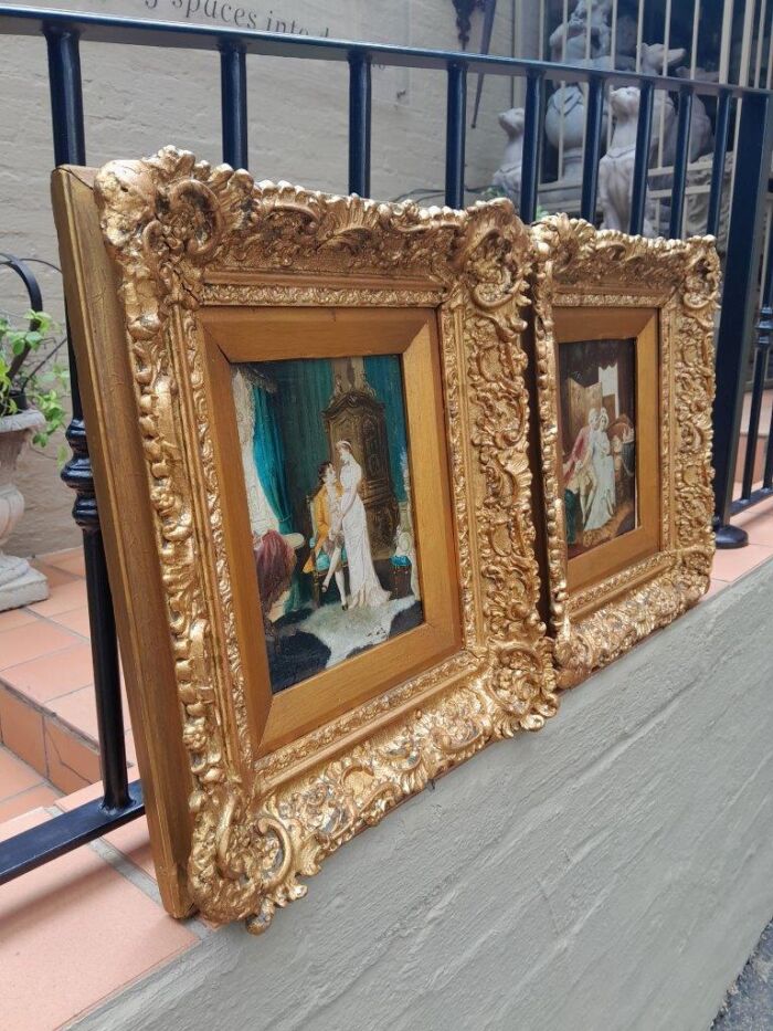 A 20th Century Pair Of Two Couples Oil Painting In Ornately Carved And Gilded Frames - Image 2