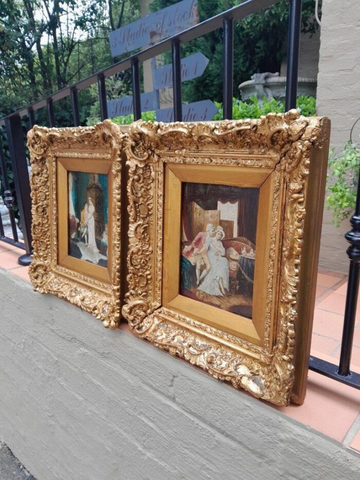 A 20th Century Pair Of Two Couples Oil Painting In Ornately Carved And Gilded Frames - Image 3