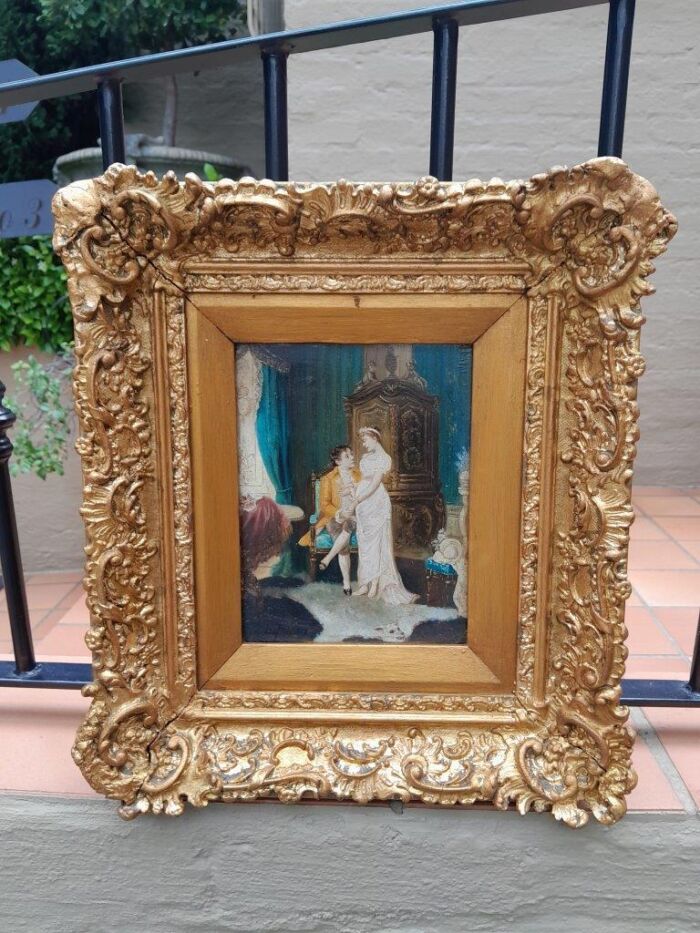 A 20th Century Pair Of Two Couples Oil Painting In Ornately Carved And Gilded Frames - Image 6