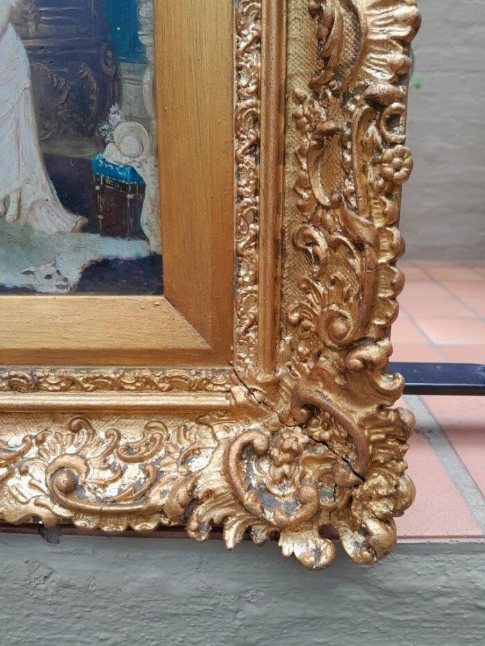 A 20th Century Pair Of Two Couples Oil Painting In Ornately Carved And Gilded Frames - Image 9