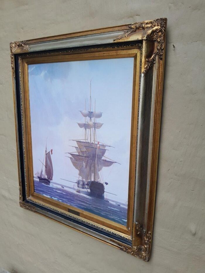 A Large And  Ornately Framed Picture Of Sailing Ships  Christoffer Wilhelm Eckersberg - Image 3