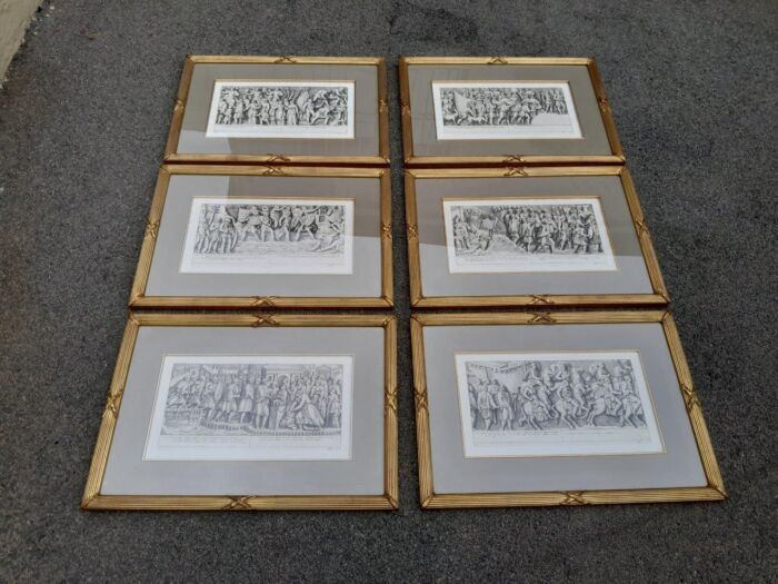 A Set Of Six Decorative Engravings In Gilded Frames