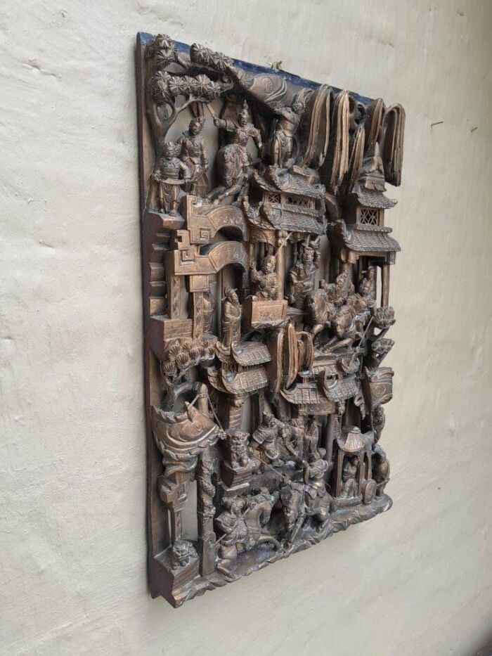 A Heavily Carved Wooden Chinese Giltwood Panel - Image 2