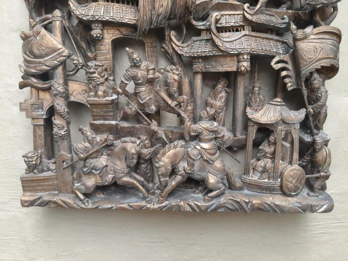 A Heavily Carved Wooden Chinese Giltwood Panel - Image 3