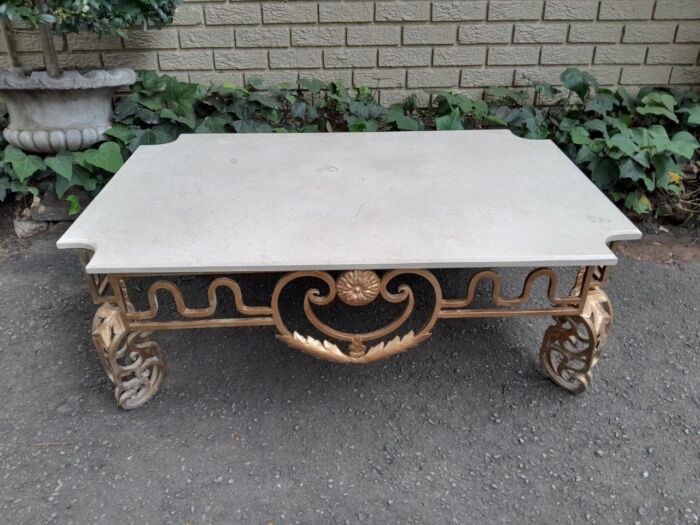 A French Ornate Style Wrought Iron With Marble Top Coffee Table - Image 2