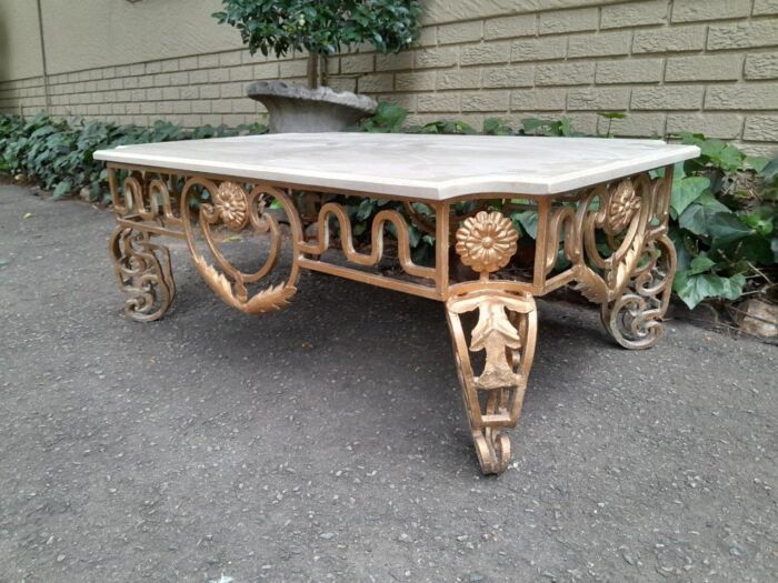 A French Ornate Style Wrought Iron With Marble Top Coffee Table - Image 3