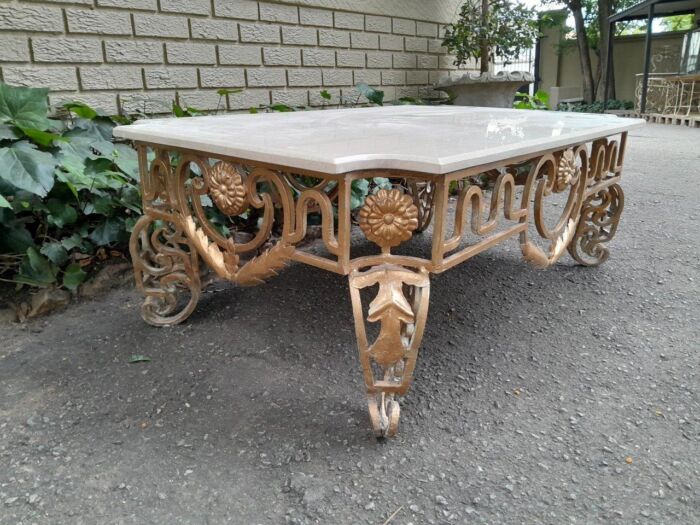 A French Ornate Style Wrought Iron With Marble Top Coffee Table - Image 4