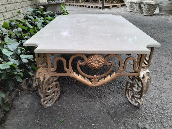 A French Ornate Style Wrought Iron With Marble Top Coffee Table - Image 5